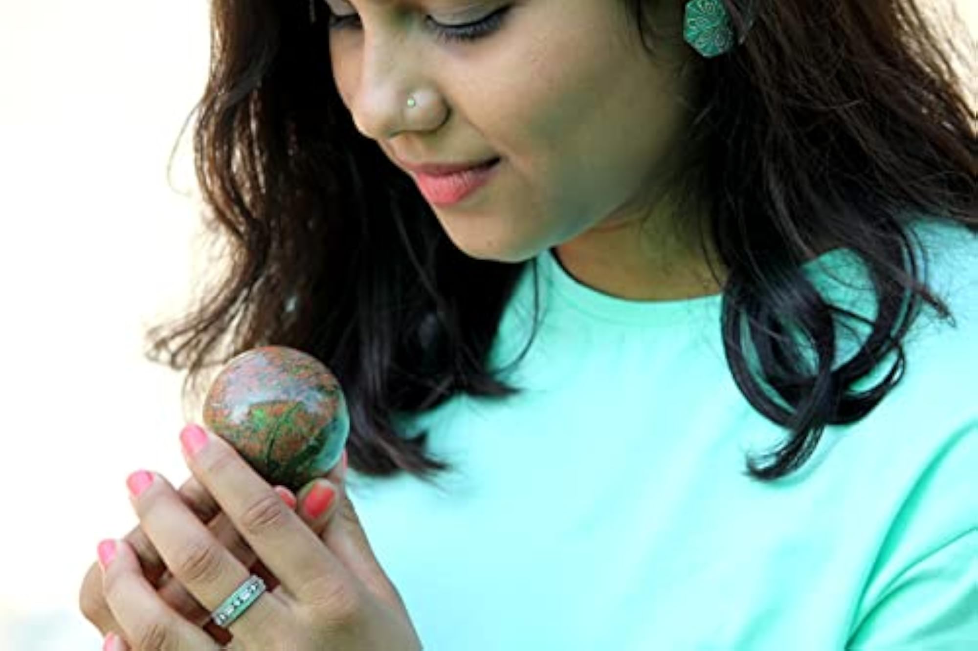 Jet Unakite Hand Carved Crystal Ball Sphere, Healing